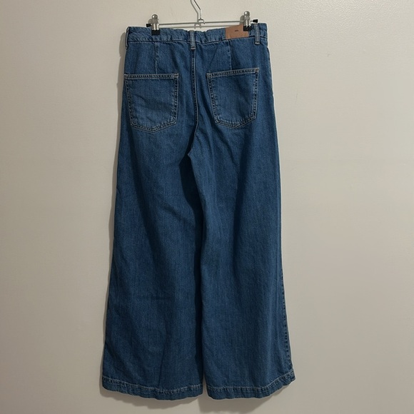 Zara Medium Wash High Rise Wide Leg Pleated Jeans Womens 4 - Picture 4 of 6